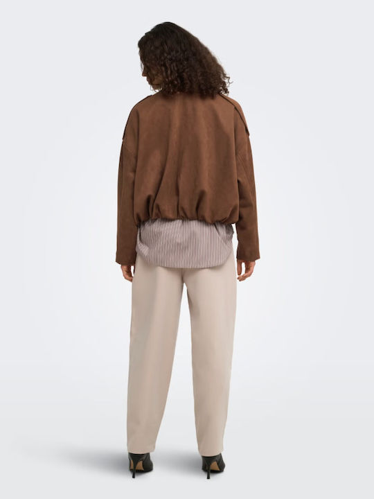 Damen Wildleder Bomber Jacke Tabac