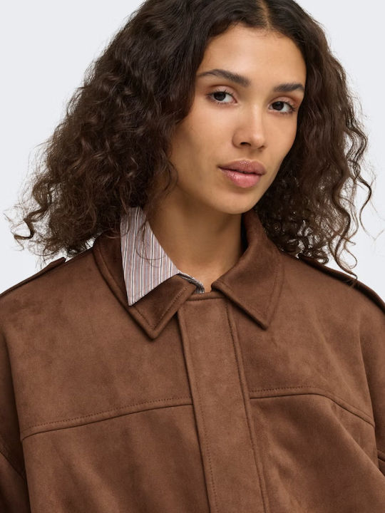Damen Wildleder Bomber Jacke Tabac