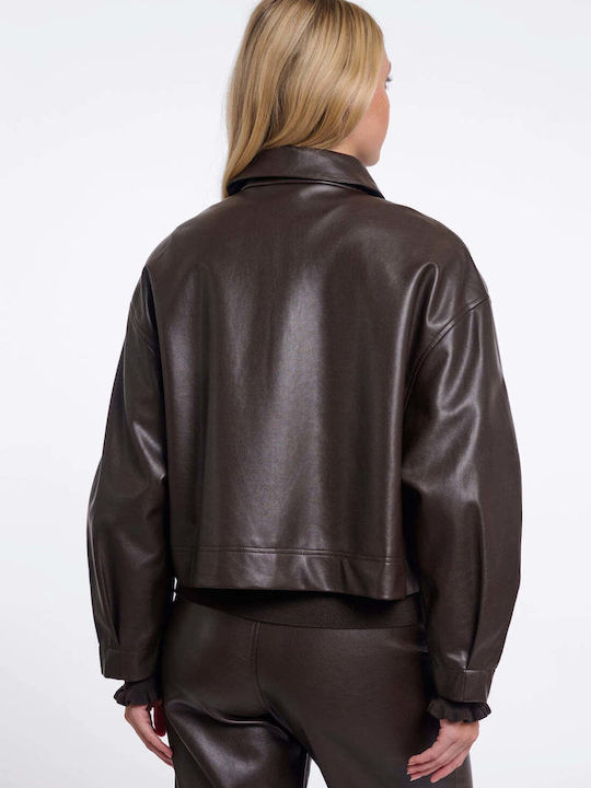 Leather Women's Jacket for Winter Dark-Brown