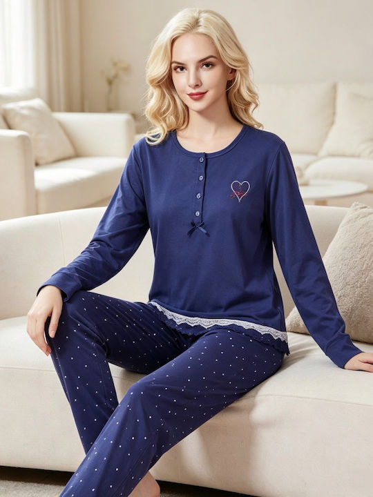 Goodnight Set De Pijamale De Vară Pentru Femei Din Bumbac Albastru Închis