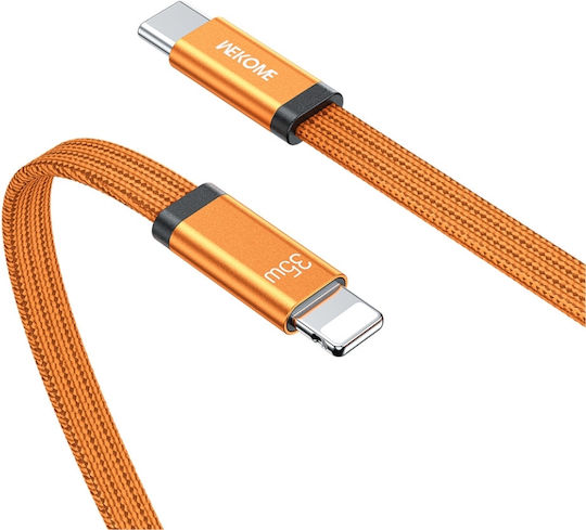 WK Flat Braided USB-C to Lightning Cable 35W Orange 1.2m 115055