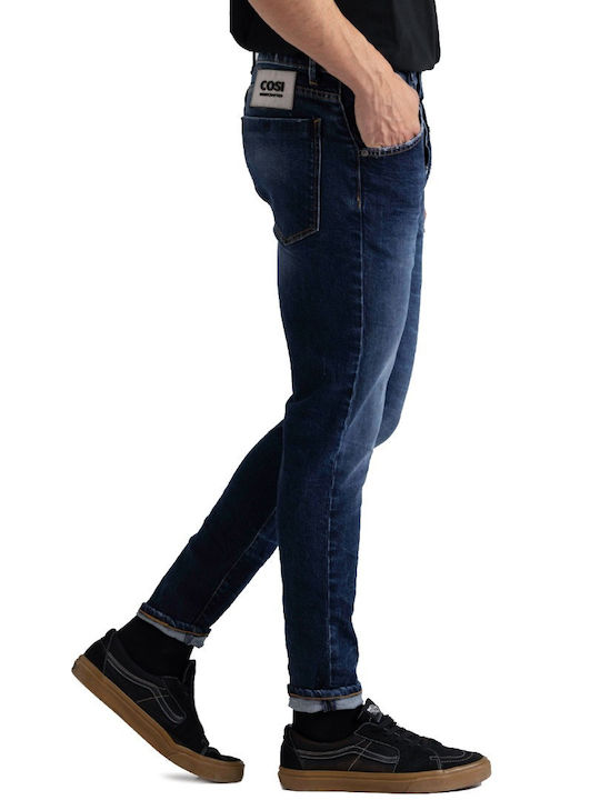 Men's Jeans Pants Elastic Slim Fit Blue Denim