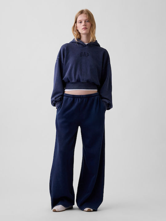 Cropped Women's Hooded Sweatshirt Navy Blue Wash