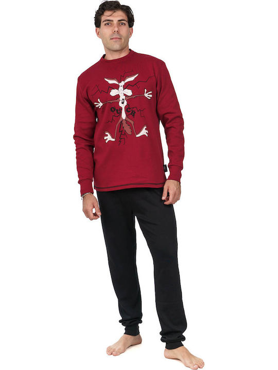Sara Winter Herrenpyjama Baumwollene Burgundisch 1302-bordo