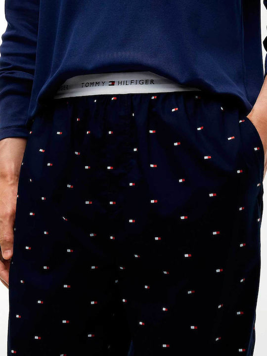 Tommy Hilfiger Καλοκαιρινό Ανδρικό Παντελόνι Πιτζάμας Βαμβακερό Blue Spell/carbon Navy Flag Aop