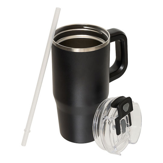 5Five Thermos Stainless Steel Bottle 600ml Black with Handle and Straw