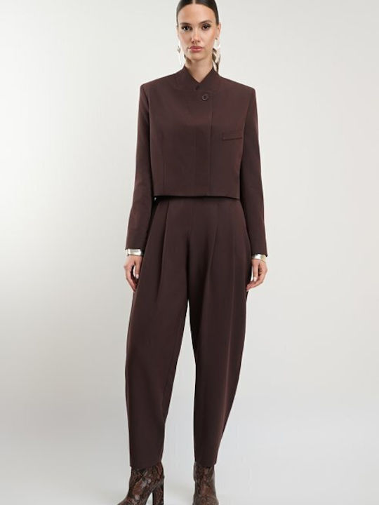 Women's High Rise Fabric Trousers in Slim Fit Black