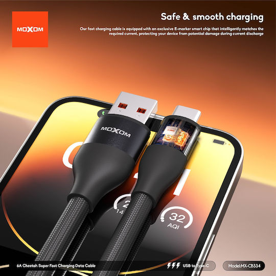 Moxom Geflochtenes USB Typ-C Kabel männlich - USB-A PD Schwarz 1m 022166-Black