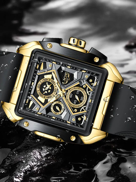 Lige Herrenuhr 45mm Batterie mit Schwarz Gummi Armband