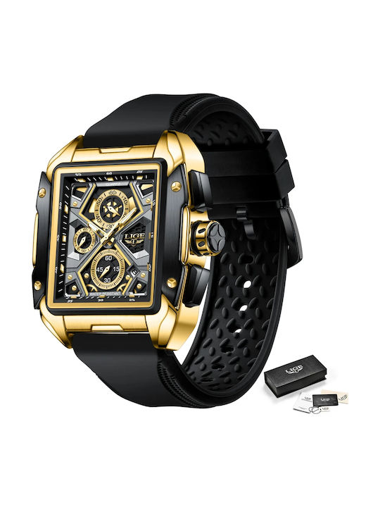 Lige Herrenuhr 45mm Batterie mit Schwarz Gummi Armband