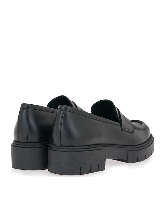 Leather Women's Loafers In Black Color