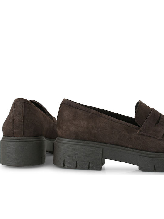Leather Women's Loafers in Brown Color