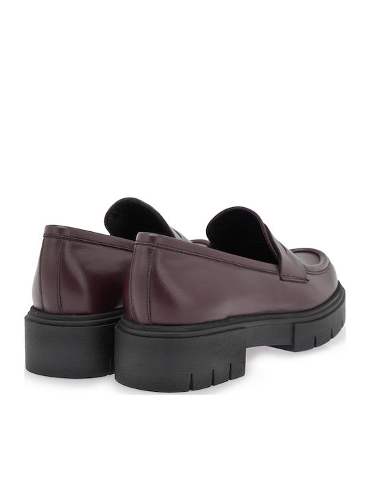 Leather Women's Loafers in Burgundy Color