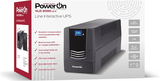 Power On VLD-2000 v2.0 UPS Line-Interactive 2000VA with 4 Schuko Outlets