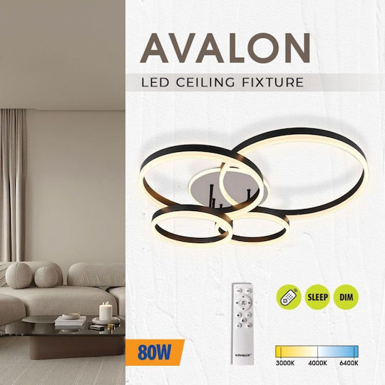 Vivalux Avalon Πλαφονιέρα Οροφής 80εκ. Μαύρη με Ενσωματωμένο LED και Τηλεχειριστήριο