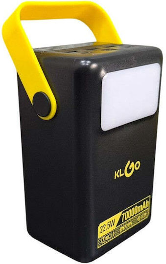 KLGO Power Bank 70000mAh 22.5W mit 3 USB-A Ausgangsanschlüsse Schwarz
