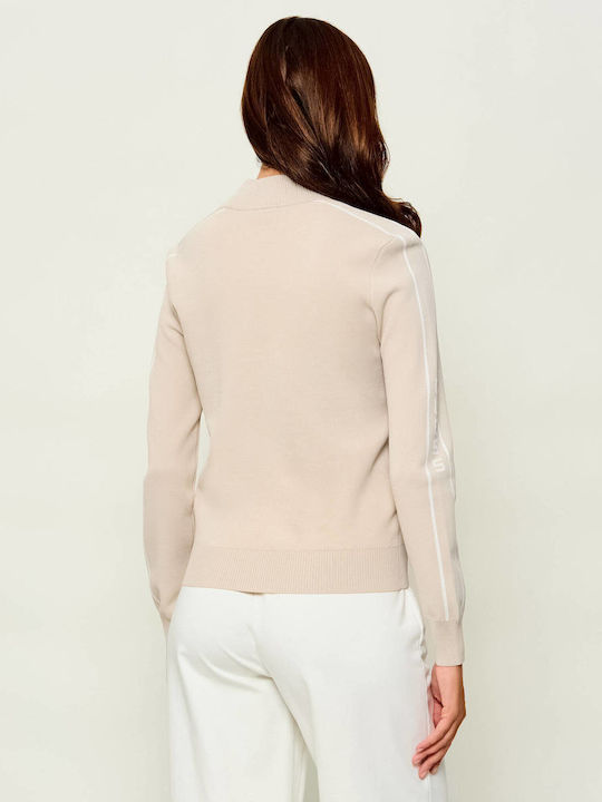 Gestrickte Damen Strickjacke mit Reissverschluss Hellbeige