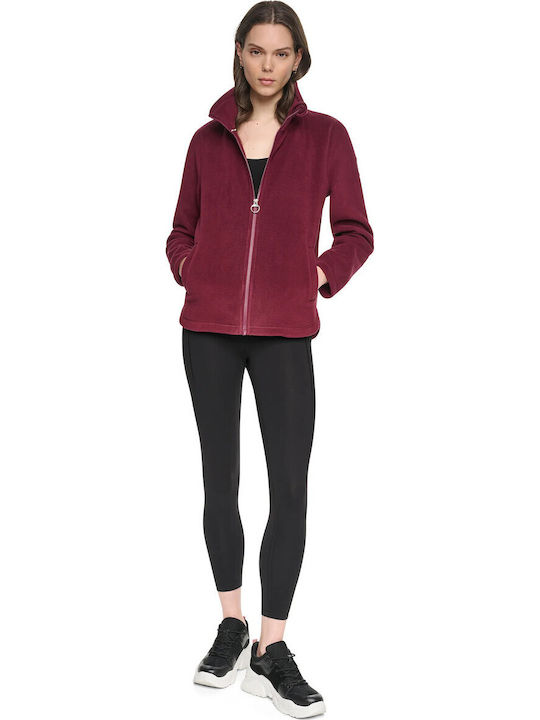 Long Fleece Women's Cardigan with Zipper Red