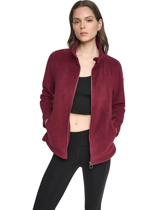 Long Fleece Women's Cardigan with Zipper Red