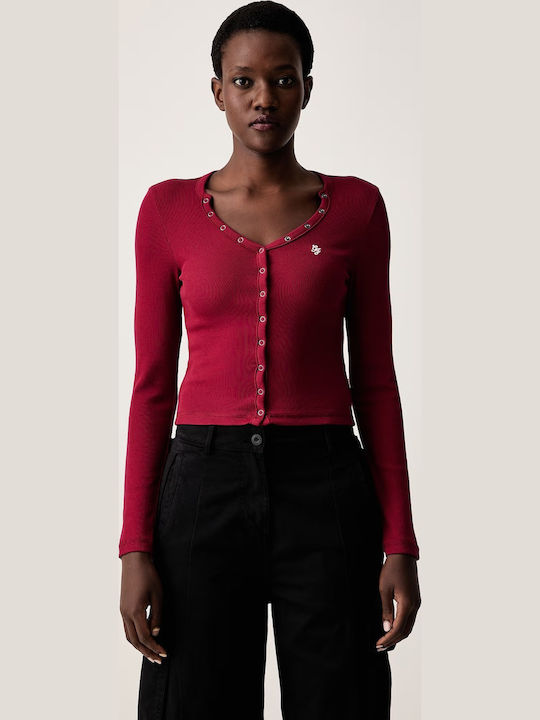Damen Gestrickt Burgundische Strickjacke