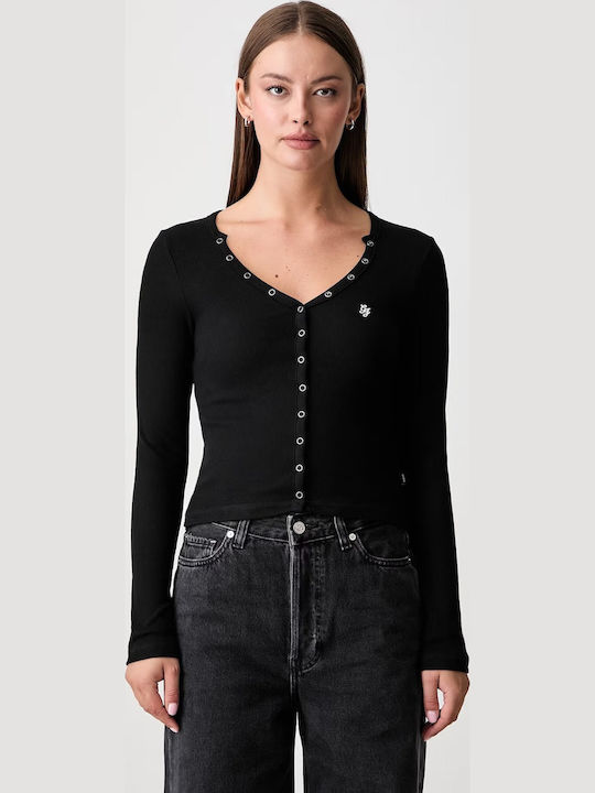Lang Gestrickte Damen Strickjacke Schwarz