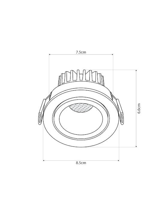 kelvo Metallic Recessed Spot with Built-in LED and Warm White Light White 8.5x8.5cm