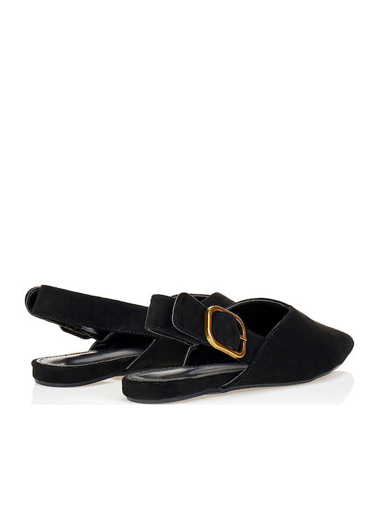 Suede Women's Ballerina Shoes Pointed Toe Black