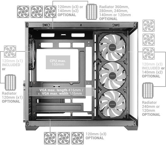 Tacens MCV5 Gaming Midi-Turm Computergehäuse mit Seitenfenster Schwarz