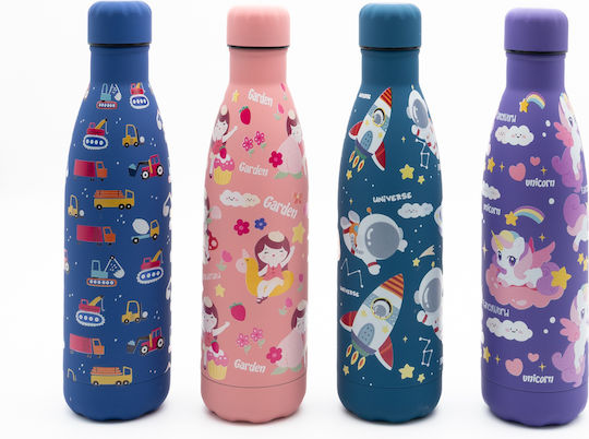 Sidirela Termos pentru copii din oțel inoxidabil cu unicorni cu capac cu filet Non Spill SS Happy 500ml