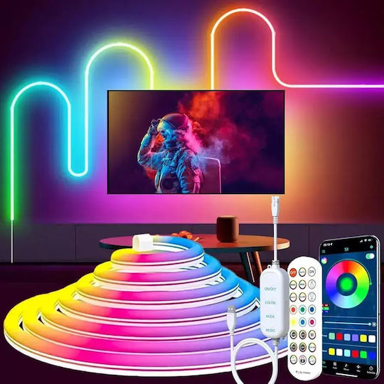 Rixme Waterproof USB 5V RGB LED Strip Light 5m Neon Flex with Power Supply & Remote Control