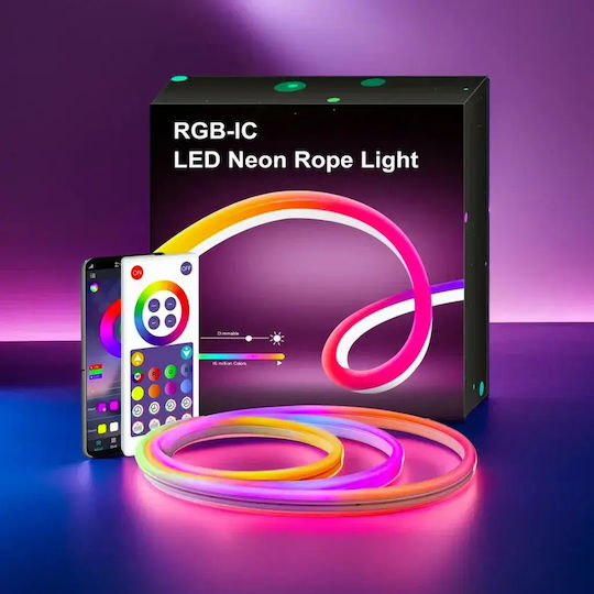 Rixme Waterproof USB 5V RGB LED Strip Light 5m Neon Flex with Power Supply & Remote Control