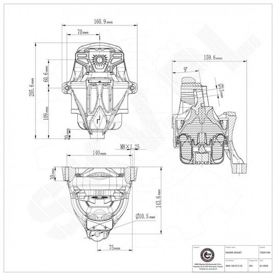 Δεξιό Στήριγμα Κινητήρα Audi A4 A5 Q5 8w0 199 372 Cd
