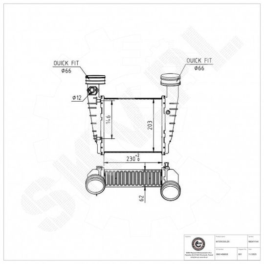 Ψυγείο Αέρα Υπερπλήρωσης Skoda Superb I Vw Passat B5 3b0145805h