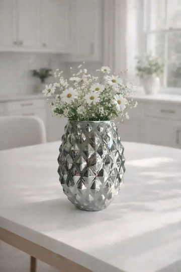 SteweHome Decorative Glass Vase Silver