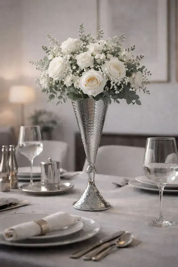 SteweHome Decorative Vase Metallic Silver Y28cm