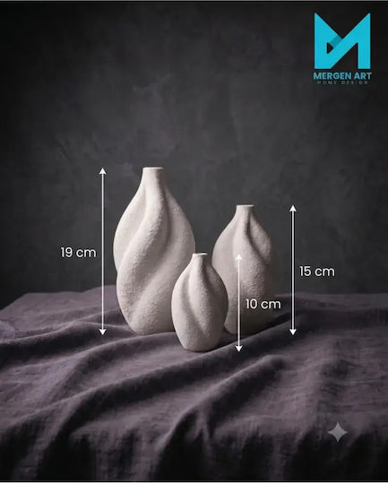 SteweHome Комплект Декоративни Вази от Бял Камък 3 Бройки