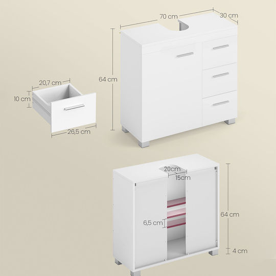 Vasagle Dulap coloană pentru baie de perete L70xA30xÎ64cm Albă