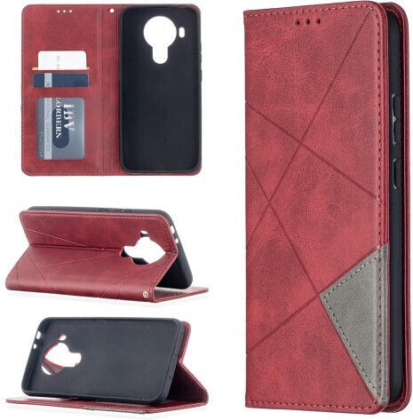 Stand Geometric Patterns Book Synthetic Leather Red (Nokia 5.4)