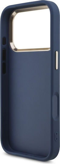 Guess калъф от PU кожа с метално лого и златна рамка за iPhone 18 Pro син