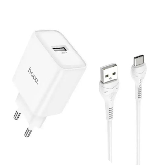 Hoco Charger with USB-A Port and USB-C Cable White (DC72 River)