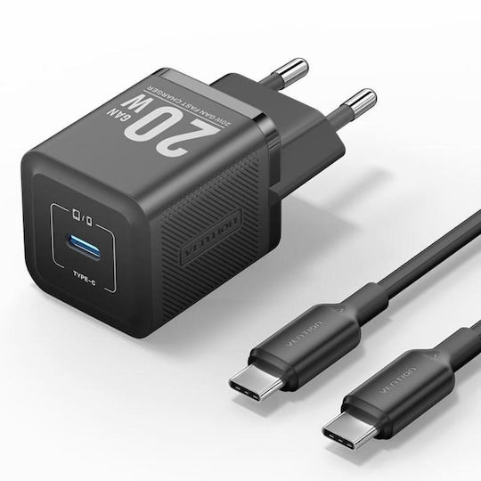 Vention GaN Charger with USB-C Port and USB-C to Lightning Cable 20W Black (TZ-FEPB0-EU-02)