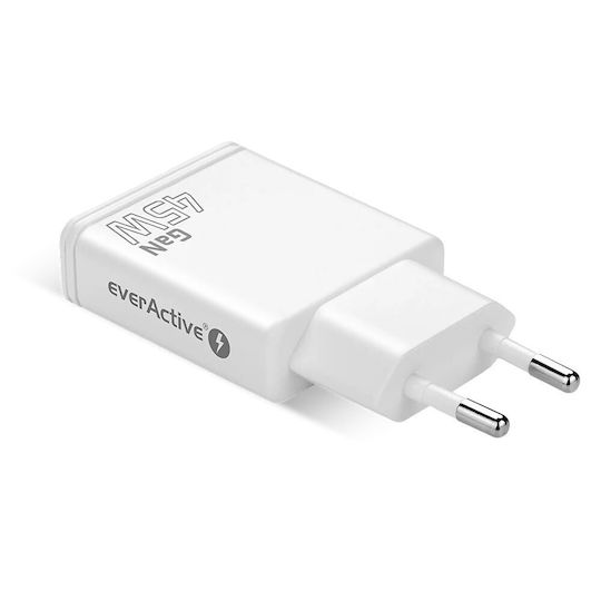 EverActive Φορτιστής Χωρίς Καλώδιο GaN με Θύρα USB-A και Θύρα USB-C 45W Power Delivery / Quick Charge 3.0 Λευκός (SC-460Q)