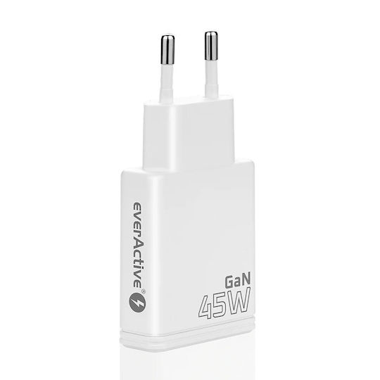 EverActive Φορτιστής Χωρίς Καλώδιο GaN με Θύρα USB-A και Θύρα USB-C 45W Power Delivery / Quick Charge 3.0 Λευκός (SC-460Q)