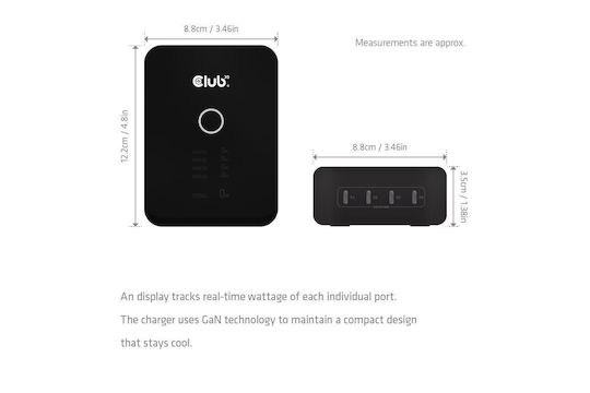 Club3D База за Зареждане GaN с 4 USB-C Изходни Порта 240W Power Delivery в Черен Цвят (CAC-1933)