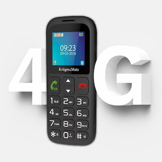 Kruger & Matz Simple 923 4G Dual SIM Κινητό με Μεγάλα Κουμπιά (Αγγλικό Μενού) Μαύρο