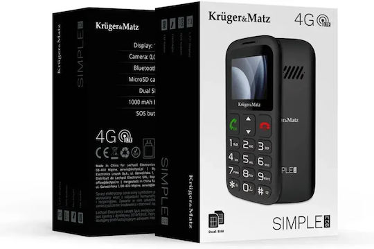 Kruger & Matz Simple 923 4G Dual SIM Κινητό με Μεγάλα Κουμπιά (Αγγλικό Μενού) Μαύρο