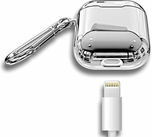 Electroplating Θήκη Σιλικόνης με Γάντζο σε Ασημί χρώμα για Apple AirPods