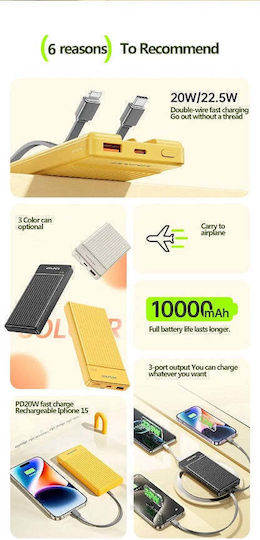 Awei MH-135 Power Bank 10000mAh 22.5W με Θύρα USB-C Μαύρο
