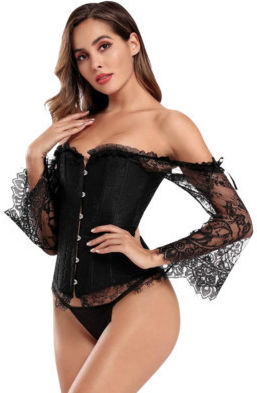Lace Corset Kit Boning & Stitching Detail Medium Black