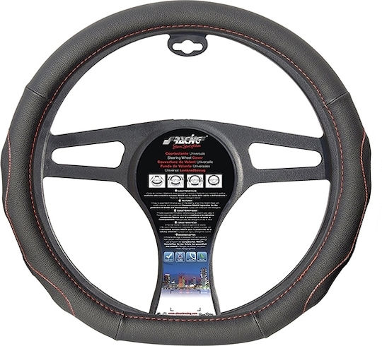 Simoni Racing Car Steering Wheel Cover Compe with Diameter 37-39cm made of Leatherette Black with Red Stitching
